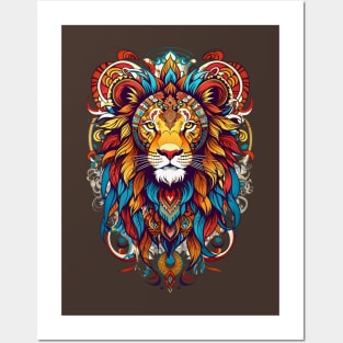 Lion's Head tribal art indigenous retro vintage design Posters and Art